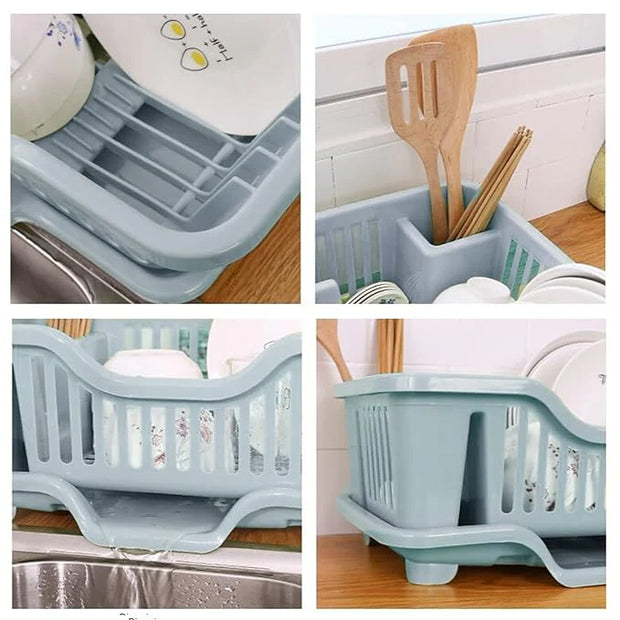 Plastic Dish Drainer Drying Rack 3 in 1 Kitchen Sink Organizers Water Drain Tray
